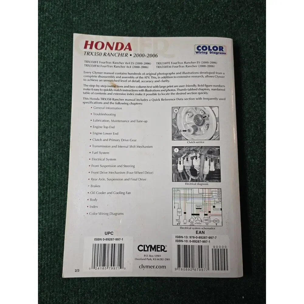 00-06 Honda Rancher 350 TRX350FE Clymer Service Repair Manual M200-2 FE FM TE TM